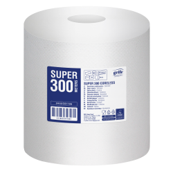 Полотенца для рук Grite Super Maxi 300 Coreless, белые, 1-слойные, 6шт, Ø20