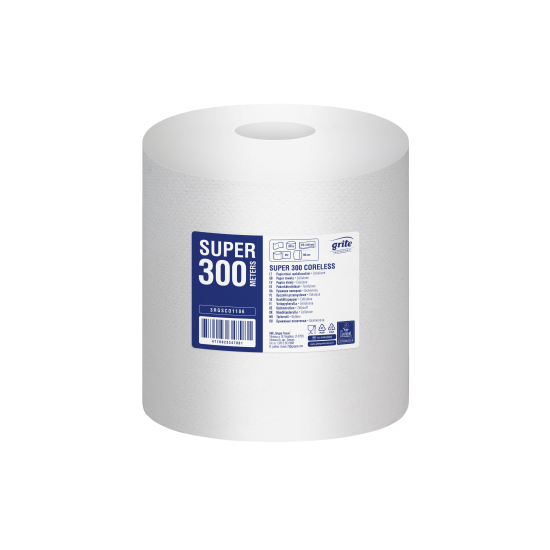 Полотенца для рук Grite Super Maxi 300 Coreless, белые, 1-слойные, 6шт, Ø20