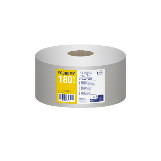 Tualetes papīrs GRITE Economy 180, pelēks, 1-kārt., 12gab, Ø18