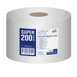 Tualetes papīrs GRITE Super 200T Centerfeed, balts, 2-kārt., 12gab, Ø19.7