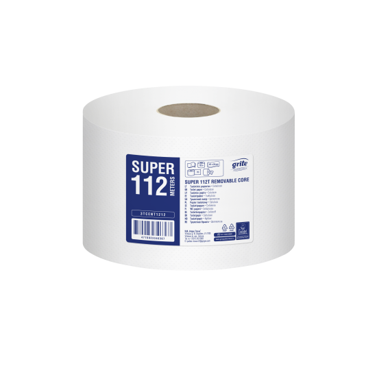 Tualetes papīrs GRITE Super 112T Centerfeed, balts, 2-kārt., 12gab, Ø15
