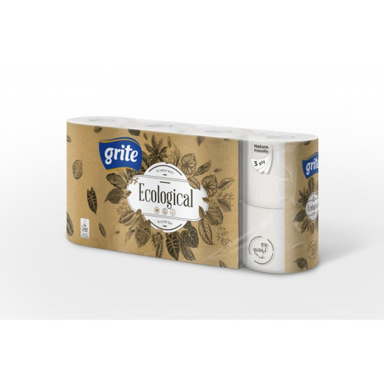 Tualetes papīrs GRITE Ecological 8, pelēks, 3-kārt., 8×7=56gab, Ø11.2