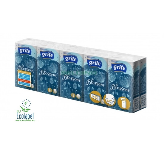 Бумажные  носовые платки Grite BLOSOOM, 3-х слойные, 10 пачек (10)