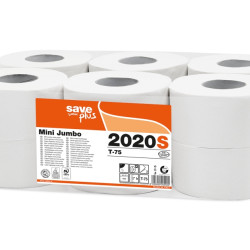 Tualetes papīrs SAVE Plus Mini 150, balts, 2-kārt., 12gab, Ø19