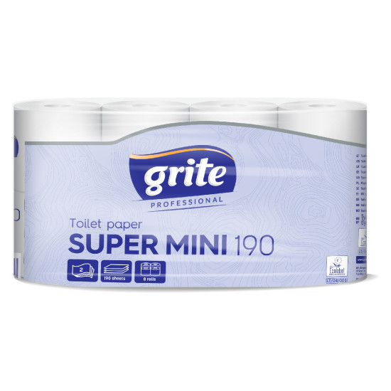 Tualetes papīrs Grite SUPER MINI 190, 2-kārt., 8x8=64gab, Ø10.5
