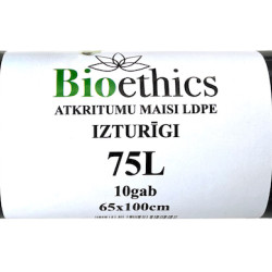Atkritumu maisi BIOETHICS LDPE, melni, 75L/10gab/30mkr (0,36kg) (20)