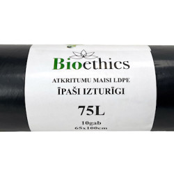 Мешки для мусора в рулоне BIOETHICS ĪPAŠI Izturīgi LDPE, черные, 75л/10шт/50мкр (0,60кг) (20)