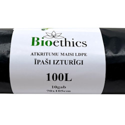 Мешки для мусора в рулоне BIOETHICS ĪPAŠI Izturīgi LDPE, черные, 100л/10шт/50мкр (0,68кг) (20)