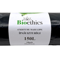 Мешки для мусора в рулоне BIOETHICS ĪPAŠI Izturīgi LDPE, черные, 150л/10шт/50мкр  (0,79кг) (15)