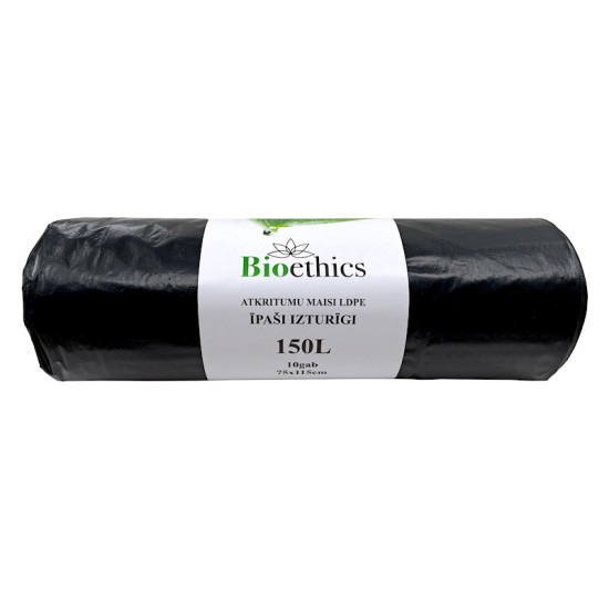 Мешки для мусора в рулоне BIOETHICS ĪPAŠI Izturīgi LDPE, черные, 150л/10шт/50мкр  (0,79кг) (15)