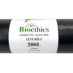 Мешки для мусора в рулоне BIOETHICS LDPE, черные, 200л/10шт/35мкр (0,65кг) (10)