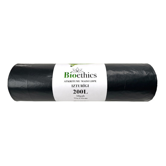 Мешки для мусора в рулоне BIOETHICS LDPE, черные, 200л/10шт/35мкр (0,65кг) (10)