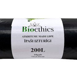 Мешки для мусора в рулоне BIOETHICS ĪPAŠI Izturīgi LDPE, черные, 200л/10шт/50мкр  (0,93кг) (10)