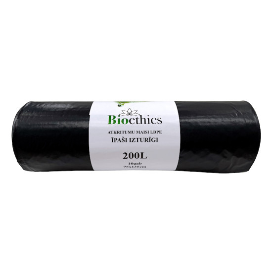 Мешки для мусора в рулоне BIOETHICS ĪPAŠI Izturīgi LDPE, черные, 200л/10шт/50мкр  (0,93кг) (10)