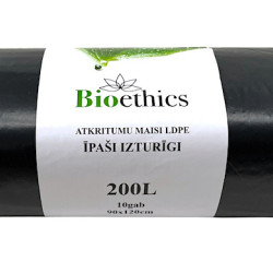 PLATIE atkritumu maisi BIOETHICS ĪPAŠI Izturīgi LDPE, melni, 200L/10gab/55mkr (1,09kg) (10)