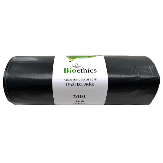 PLATIE atkritumu maisi BIOETHICS ĪPAŠI Izturīgi LDPE, melni, 200L/10gab/55mkr (1,09kg) (10)