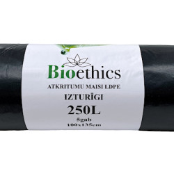 Мешки для мусора в рулоне  BIOETHICS LDPE, черные, 250л/5шт/50мкр (0,62кг) (10)