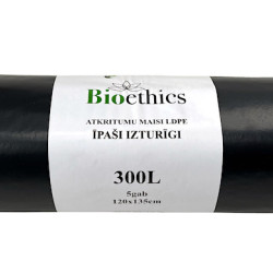 Мешки для мусора в рулоне BIOETHICS ĪPAŠI Izturīgi LDPE, черные, 300л/5шт/65мкр (0,97кг) (12)