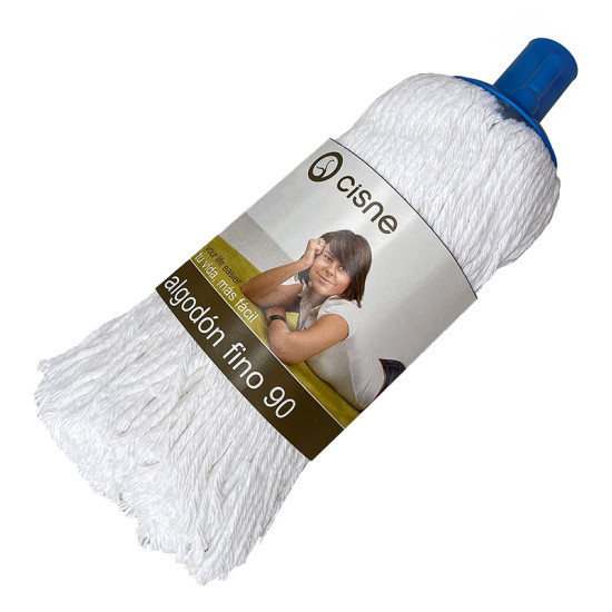 Mops kokvilnas ar bārkstīm CISNE Fino 90, vītnes stiprinājums, balts, 210g (30)