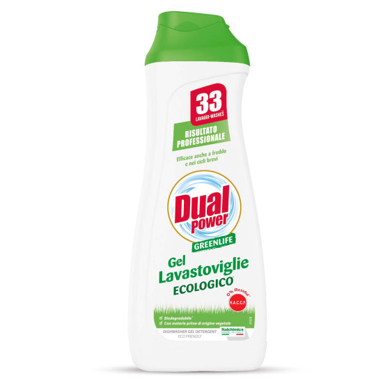 Ekoloģiskā trauku mazgāšanas želeja automātiem Dual Power GREENLIFE Gel Lavastoviglie, 660ml (6)
