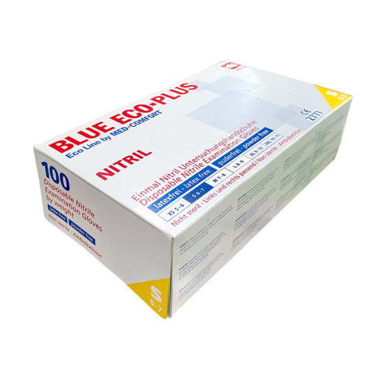 Cimdi nitrila nepūderēti BLUE ECO-PLUS S, zili, 100gab (10)