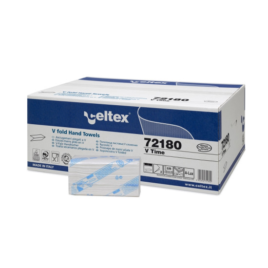 Салфетки для рук CELTEX V Time 21.5x18см, белые, 2-слойные, 18x195шт (узкие 9см)