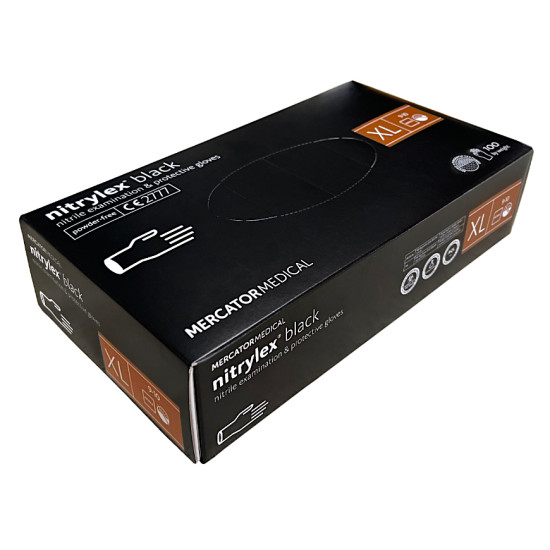 Перчатки нитриловые неопудренные Mercator NITRYLEX Black XL, черные, 100шт (10)