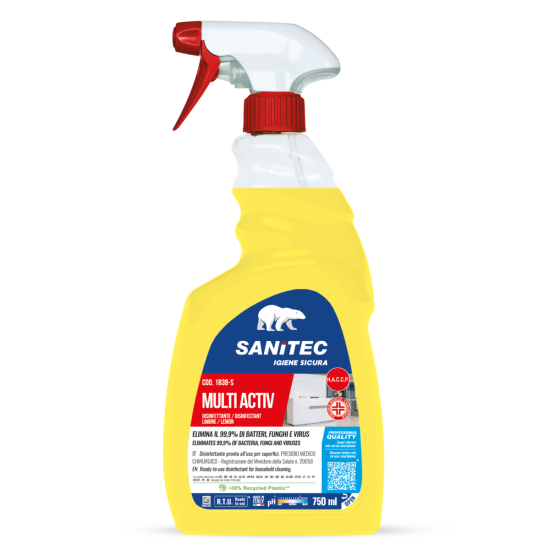 Dezinfekcijas tīrīšanas līdzeklis ar citronu aromātu Sanitec MULTI ACTIV Lemon, 750ml (6)