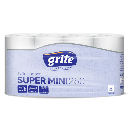 Tualetes papīrs Grite SUPER MINI 250, 3-kārt., 8x7=56gab, Ø11.5