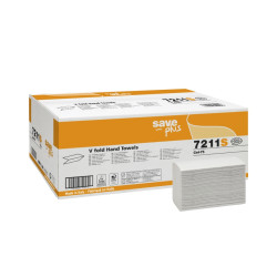 Roku salvetes SAVE Plus V Fold 21.5x18cm, baltas, 2-kārt., 18x175gab (šaurās 9cm)