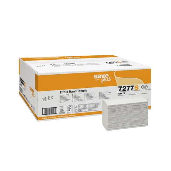 Roku salvetes SAVE Plus Z Fold 20.5x24cm, baltas, 2-kārt., 25x120gab (šaurās 8cm)