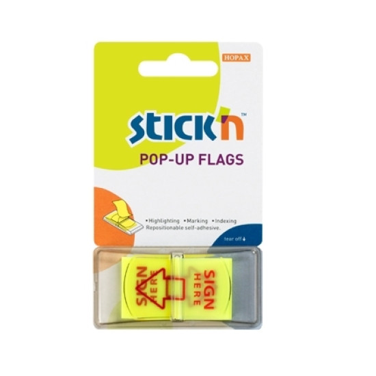 Индексные маркеры Stick'N "26015", Neon Yellow, Для подписи