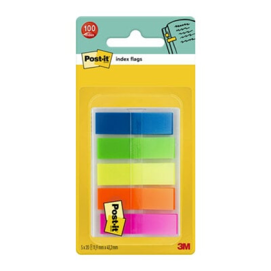 Indeksi 3M Post-it, 11.9x43.2mm, 20gabx5krāsas