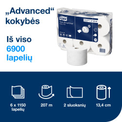 ***Tualetes papīrs Tork 472242 Smart One T8, balts, 2 slāņi, 1150 lapas, 207 m, 1 rullis