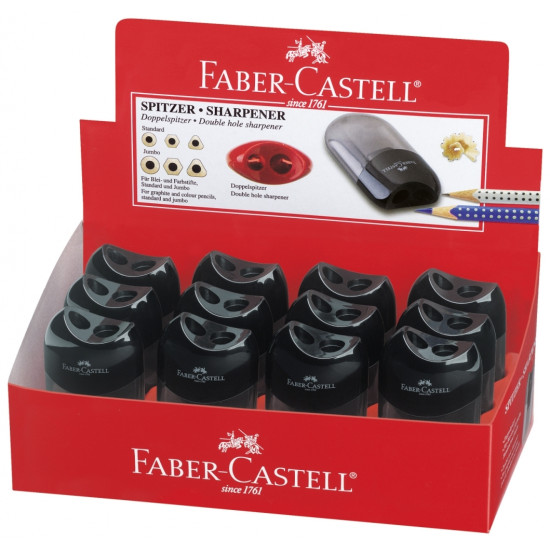 Zīmuļu asināmais ar 2caurumiem un konteineru Faber-Castell, melns
