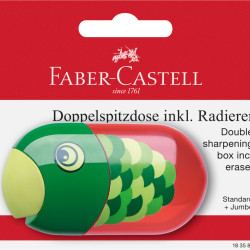 Zīmuļu asināmais Faber-Castell Parrot ar konteineru un dzēšgumiju, 2 diametri