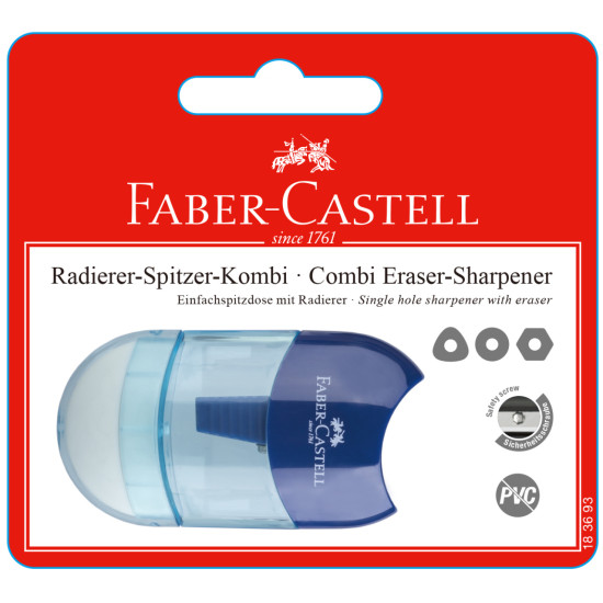 Zīmuļu asināmais ar dzēšgumiju Faber-Castell, 1 caurums, zils