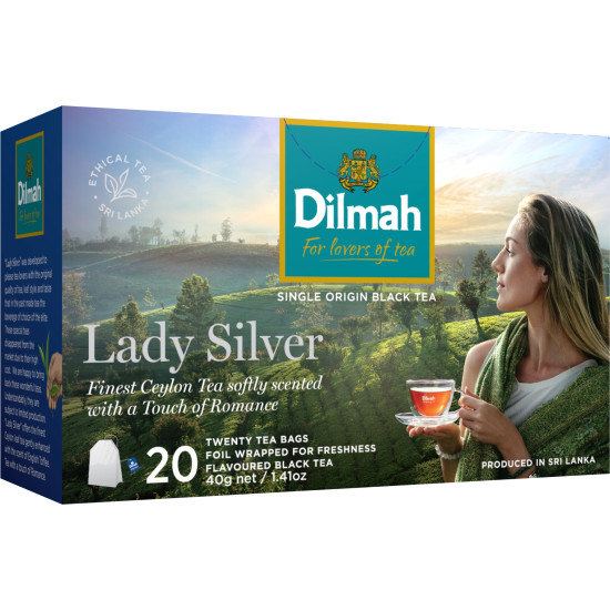 Dilmah Lady Silver Ceilono черный цейлонский чай со вкусом английских ирисок в пакетиках   (20 шт.)