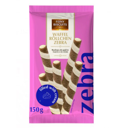 Vafeļu rullīši Feiny Biscuits Zebra ar krēma pildījumu, 150g