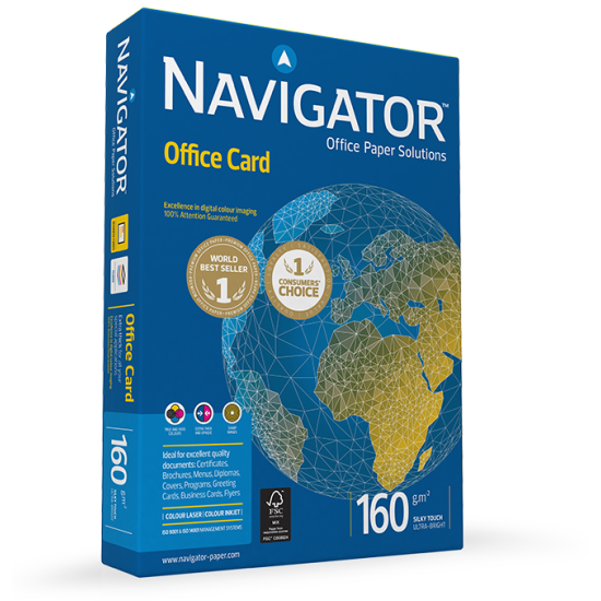 Papīrs Navigator Office Card A4, 160g/m², 250 loksnes, balts