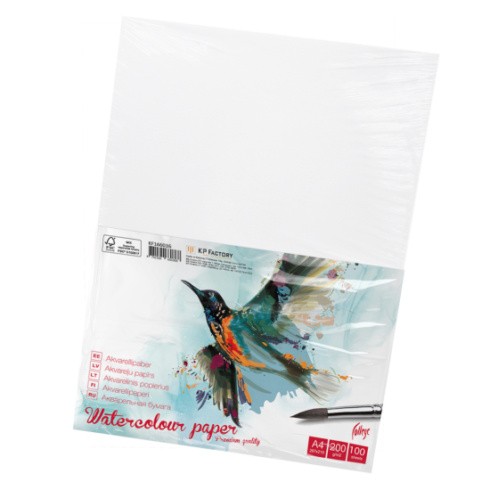 Akvareļu papīrs KPF, A4, 200g/m², 100 loksnes, balts