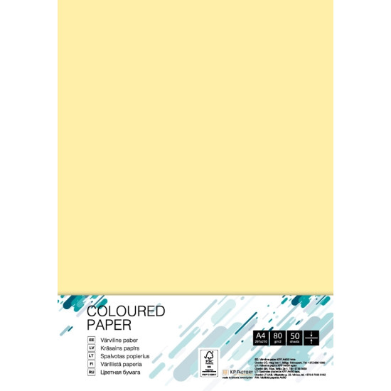 Krāsains papīrs College A4, 80g/m², 50 loksnes, Yellow YE23