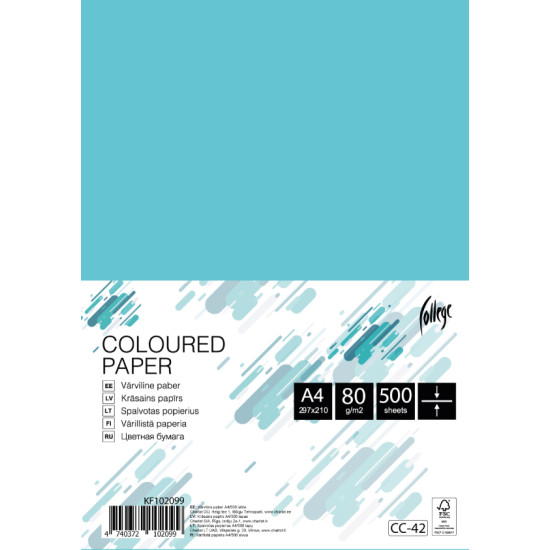 Krāsains papīrs College A4, 80g/m², 500 loksnes, CC42, Light blue
