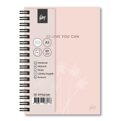 Rūtiņu klade ar spirāli College Soft-Touch A5, 80 lapas, cietos vākos, rozā