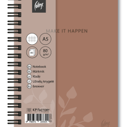 Rūtiņu klade ar spirāli College Soft Touch A5, 80 lapas, cietos vākos, gaiši brūna