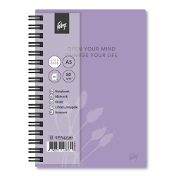 Rūtiņu klade ar spirāli College Soft-Touch A5, 80 lapas, cietos vākos, violēta