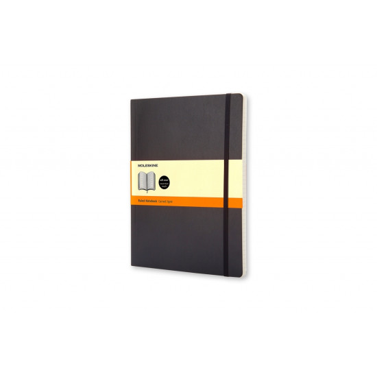 Piezīmju grāmata ar gumiju Moleskine Classic 19x25cm, 192 lapas, līniju, mīkstos vākos, melna