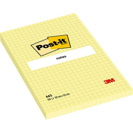 Līmlapiņas 3M Post-It 102x152mm, 100 lapiņas, rūtiņu, dzeltenas