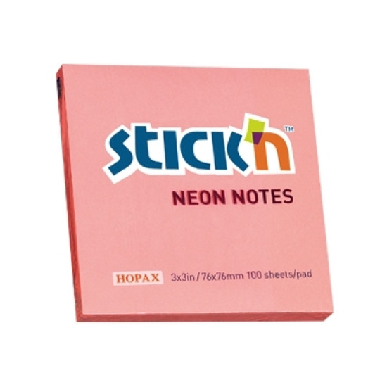Līmlapiņas StickN 21166, 76x76mm, 100 lapiņas, neona rozā
