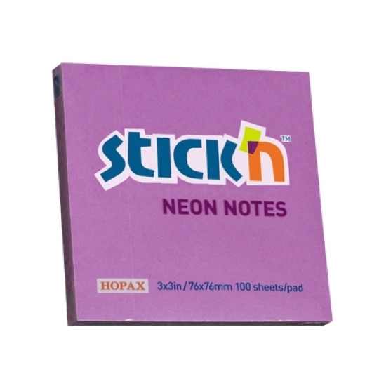 Līmlapiņas StickN 21210, 76x76mm, 100 lapiņas, neona violetas